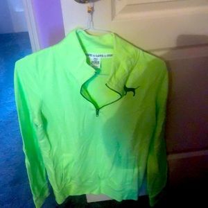 Pink quarter zip lime green sweatshirt